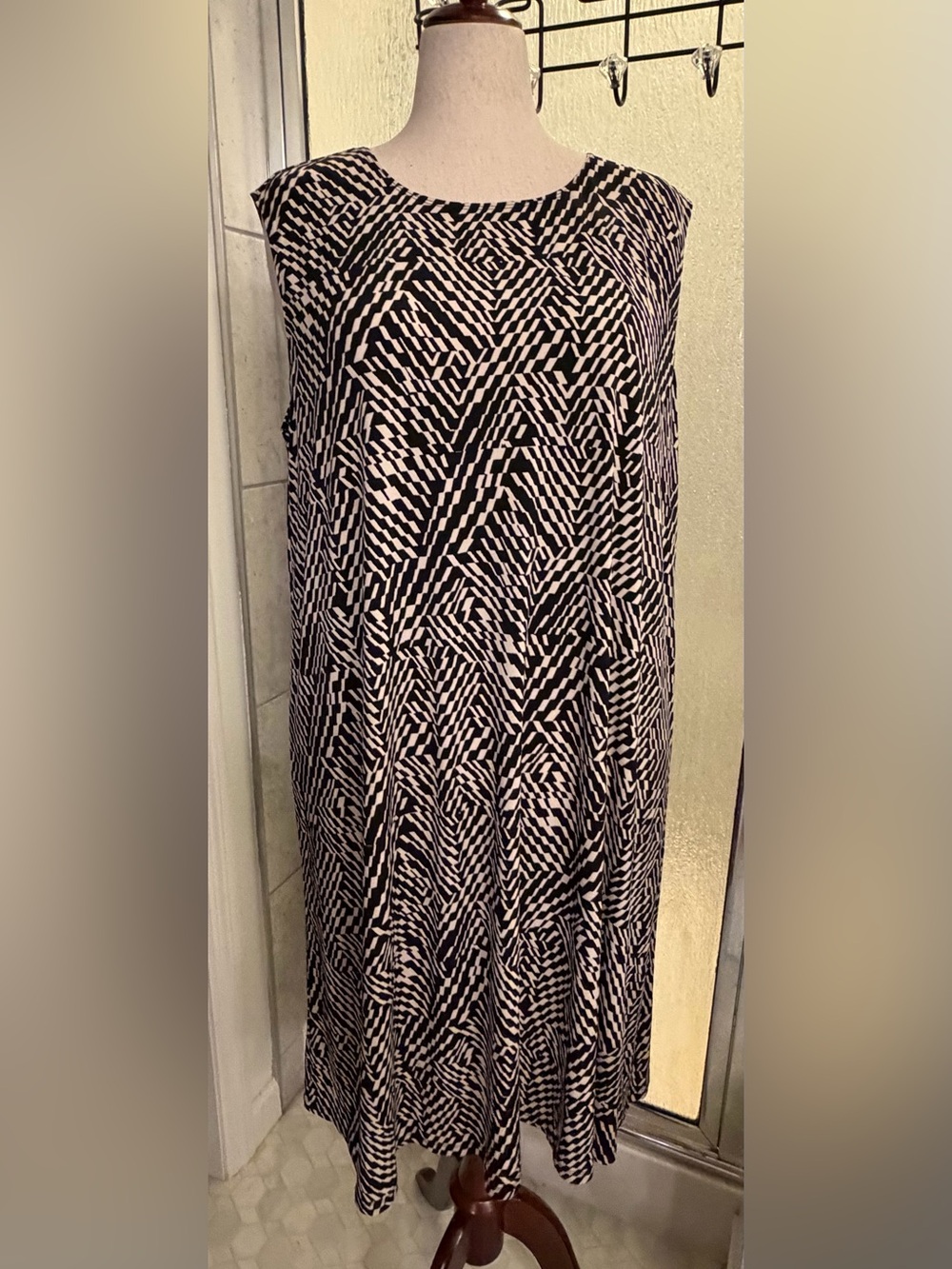 NWT Kasper Geometric Optical Print Sleeveless Mini Shift Dress Plus Size 3X $38